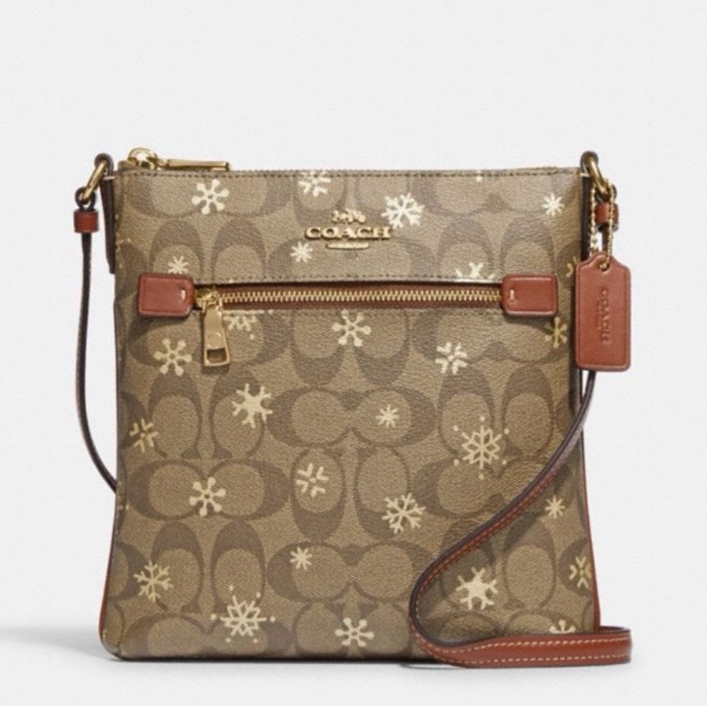 COACH Mini Rowan File Bag in Signature Canvas With Snowflake Print NWT $278 MSRP
